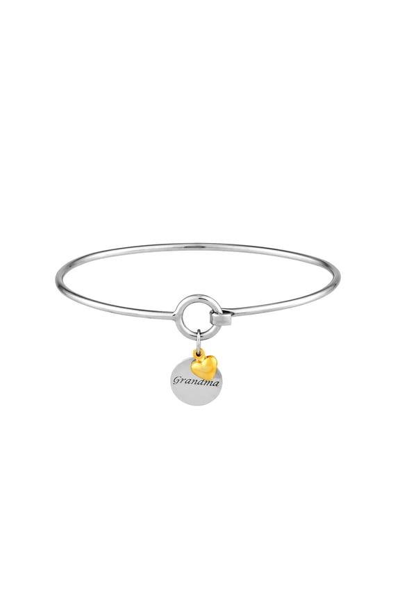 14k Yellow Gold and 925 Sterling Silver 14kt Grandma Disk Love Heart Coil Bangle Bracelet Cuff Bracelet for Women