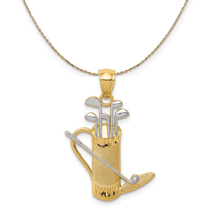 14k Yellow Gold and Rhodium 2-Tone Golf Bag, Clubs Necklace - 20