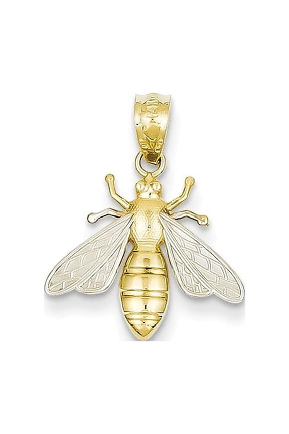 14k Yellow Gold and Rhodium Bee Pendant - .6 Grams - Measures 20x15mm Wide
