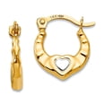 thumbnail image 1 of 14k Yellow Gold and Rhodium Love Heart Hollow Hoop Earrings 12x10mm Wide 2mm Thick Hoop Earring for Women, 1 of 2