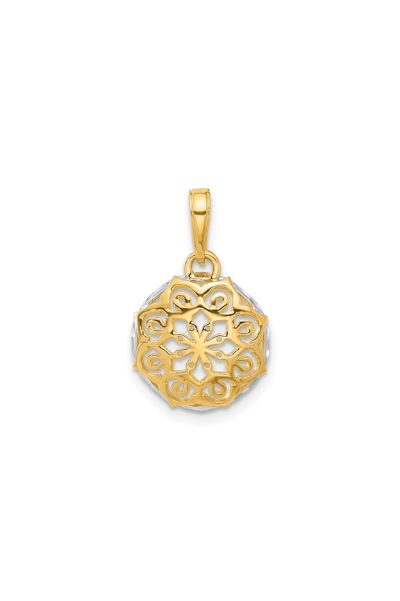 14k Yellow Gold and Rhodium Mandala Pendant for Women, Filigree Floral Design, Boho Spiritual Jewelry for Balance and Harmony