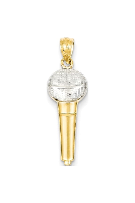 14k Yellow Gold and Rhodium Microphone Pendant - .6 Grams - Measures 29x9mm Wide