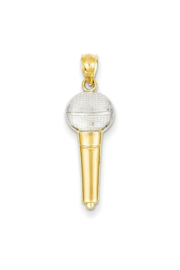 14k Yellow Gold and Rhodium Microphone Pendant Charm