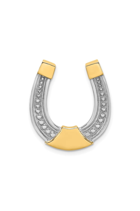 14k Yellow Gold and Rhodium-Plated Horseshoe Pendant with Textured Openwork Design, Unisex Western Symbolic Jewelry for Luck and Protection