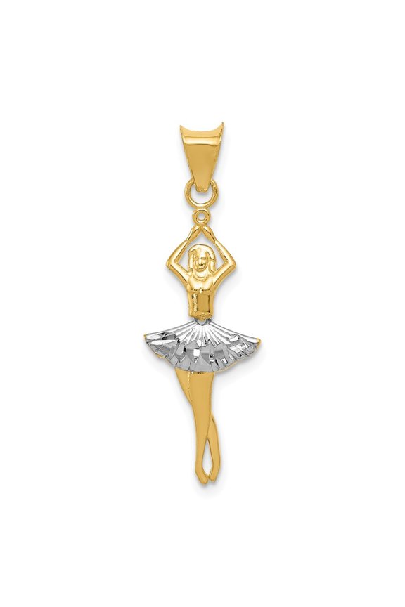14k Yellow Gold and Rhodium Polished Moveable Dancer Pendant - Measures 27x10.25mm Wide