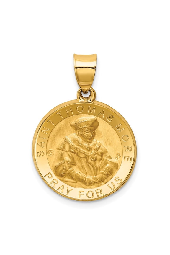 14k Yellow Gold and Satin St. Thomas More Hollow Medal Pendant Fine Jewelry For Women Gifts For Her