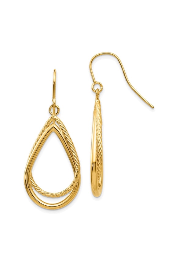 14k Yellow Gold and Textured Teardrop Shepherd Hook Earrings Fine Jewelry For Women Gifts For Her