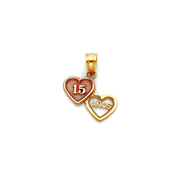 14k Yellow Gold and White Gold Cubic Zirconia 15 Years Love Heart Pendant Necklace 13x15mm Pendant for Women