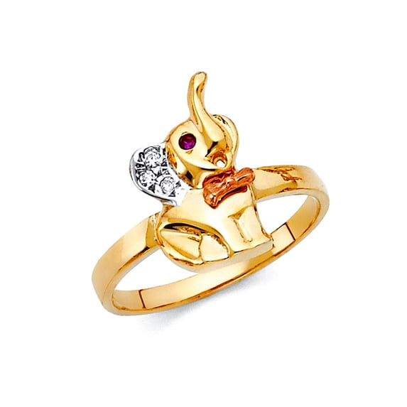 14k Yellow Gold and White Gold Cubic Zirconia Fancy Elephant Ring Size 7 Ring for Women - 2.5 Grams