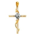 thumbnail image 1 of 14k Yellow Gold and White Gold Cubic Zirconia Religious Faith Cross With Rose Pendant Necklace 19x28mm Pendant for Women, 1 of 2