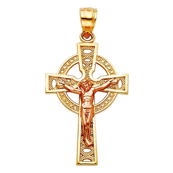 14k Yellow Gold and White Gold Crucifix Pendant Necklace 18x27mm Pendant for Women - 1.7 Grams