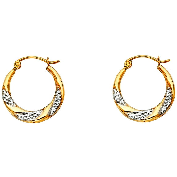 14k Yellow Gold and White Gold Fancy Hollow Hoop Earrings 18x18mm Hoop Earring for Women - .7 Grams