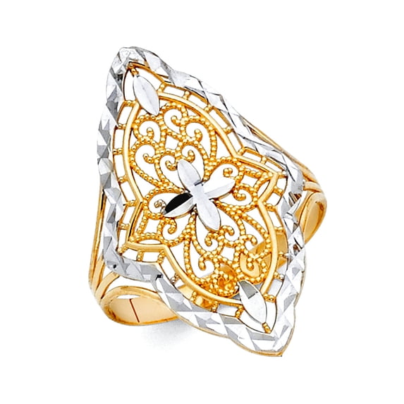 14k Yellow Gold and White Gold Fancy Ring Size 7 Ring for Women - 3.1 Grams