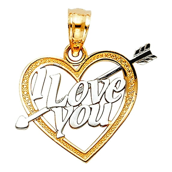 14k Yellow Gold and White Gold I Love You Heart Pendant Necklace 15x14mm Pendant for Women