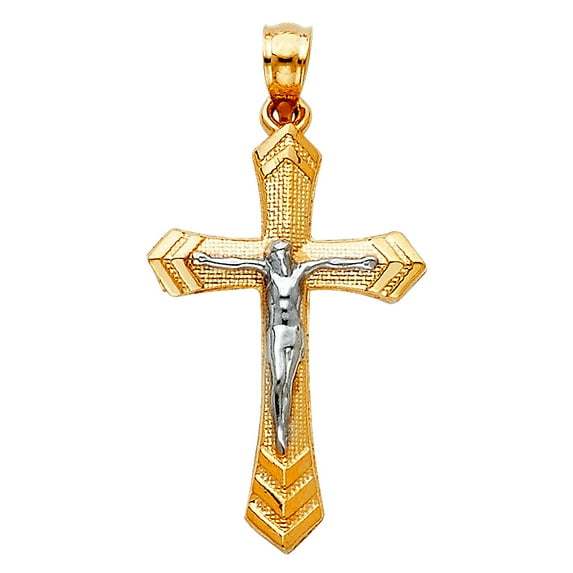 14k Yellow Gold and White Gold Passion Crucifix 15x30mm Necklace Pendant Necklace for Women