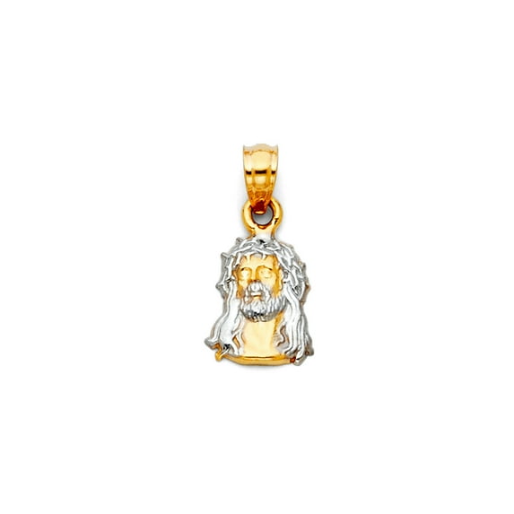 14k Yellow Gold and White Gold Religious Faith Inspiration Jesus Christ Head Small Pendant Necklace 9x15mm Pendant for W
