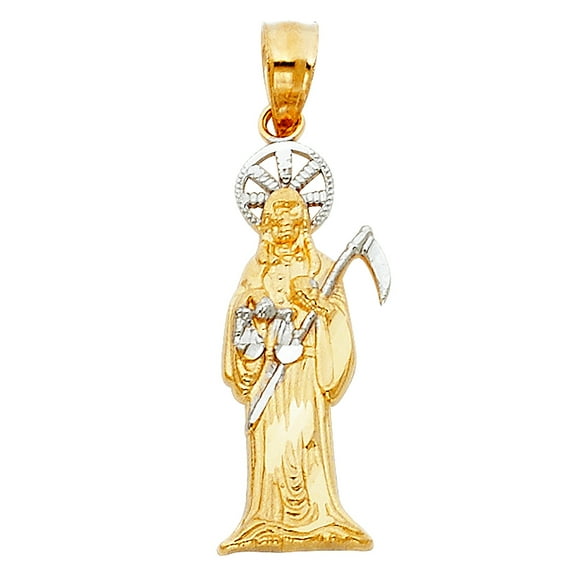 14k Yellow Gold and White Gold Santa Muerte Pendant Necklace 8x30mm-Pendant for Women - 1.0 Grams