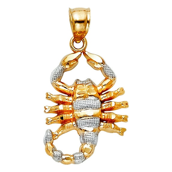 14k Yellow Gold and White Gold Scorpion Pendant Necklace 15x21mm Pendant for Women - 1.8 Grams