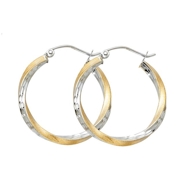 14k Yellow Gold and White Gold Sf Sparkle Cut 2.6mm Swirl Hoop 20mm