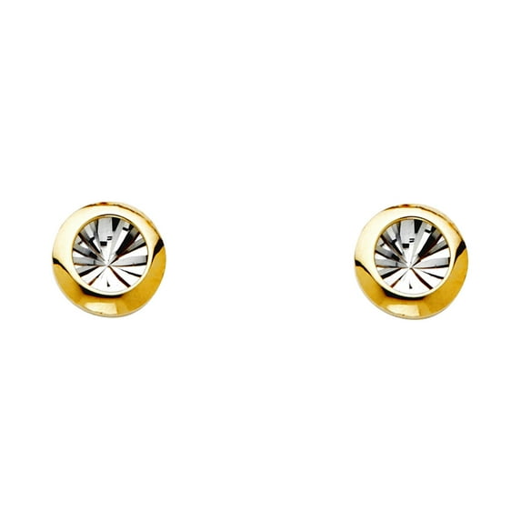 14k Yellow Gold and White Gold St-d/c Round Earrings With Push Back 8x8mm Stud Earring for Women