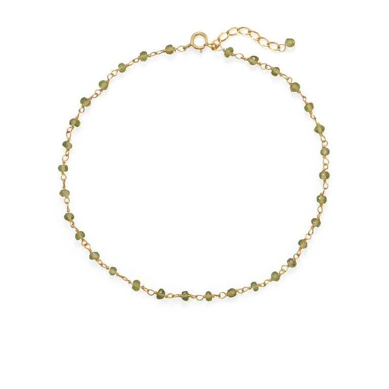 14k Yellow Gold-plated Green Peridot Anklet Adjustable 14k Yellow Gold-plated Green Peridot Anklet Adjustable