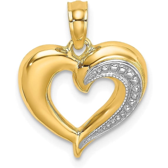 14k Yellow Gold w/RH Polished and Textured Heart Charm - 18.8mm