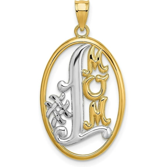 14k Yellow Gold w/Rhodium #1 MOM Oval Charm - 28.3mm