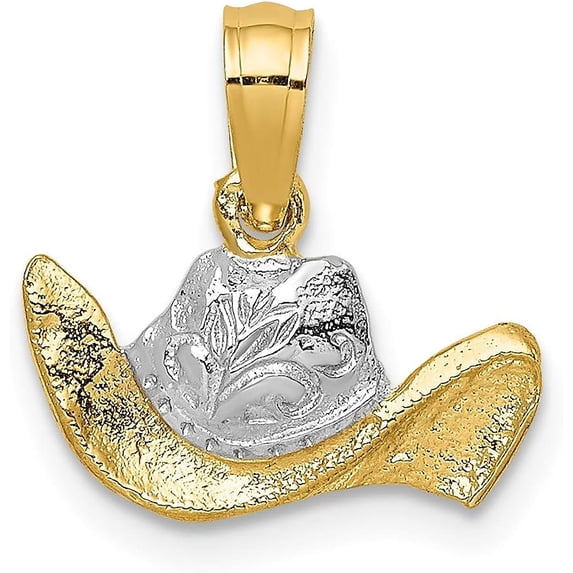 14k Yellow Gold w/Rhodium Cowboy Hat Charm - 11.3mm