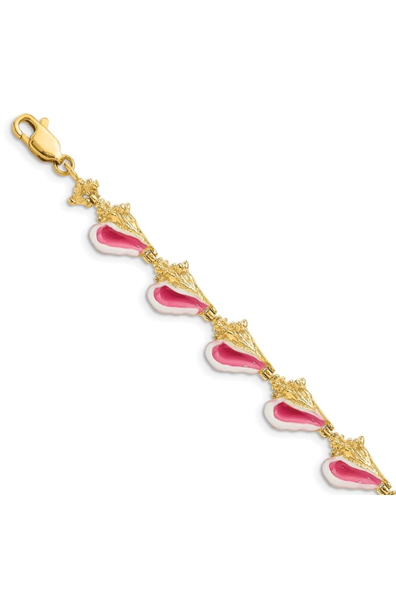14k Yellow Gold with Enamel 3D Conch Shell Bracelet
