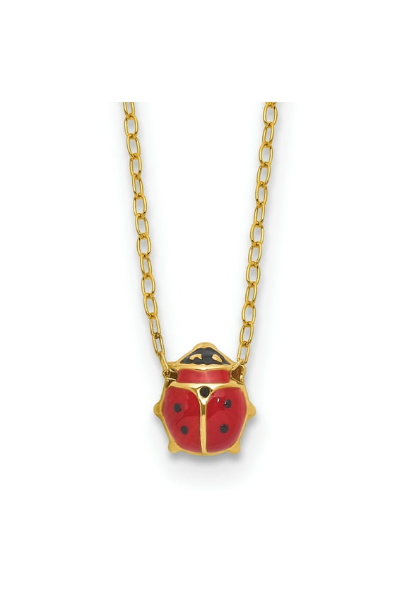 14k Yellow Gold with Red and Black Enameled Ladybug Necklace