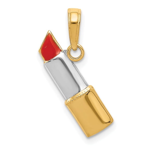 14k Yellow Gold with Rhodium Enameled Lipstick Charm Pendant