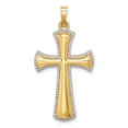 thumbnail image 1 of 14k Yellow Gold with Rhodium Hollow Hollow Polished Rhodium-plated Beaded Edge Cross Charm Pendant, 1 of 7