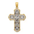 thumbnail image 1 of 14k Yellow Gold with Rhodium Solid Reversible Diamond-cut Filigree Cross Charm Pendant, 1 of 7