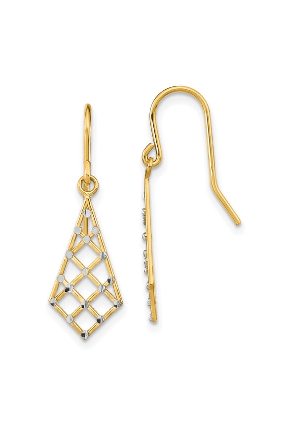 14k Yellow Gold with Rhodium with  RH & C/C Small Criss-Cross Wire Earrings
