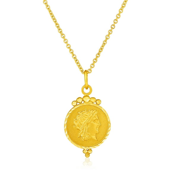 14k Yellow Gold with Round Roman Coin Pendant 18 in