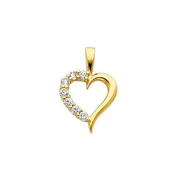 14k Yellow Gold with White CZ Accented Mini Heart Charm Pendant (13mm x 12mm)