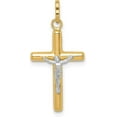 thumbnail image 1 of 14k Yellow Gold with White Rhodium Polished Hollow Crucifix Charm - 25mm- Made In Italy, 1 of 5