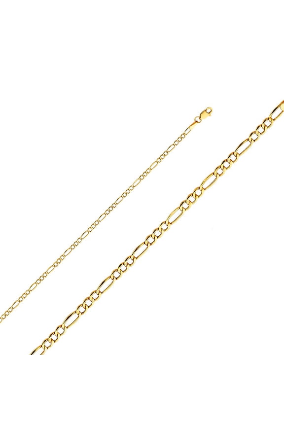 14k Yellow Italian Gold Figaro Plain Chain Link Bracelet 2.6mm