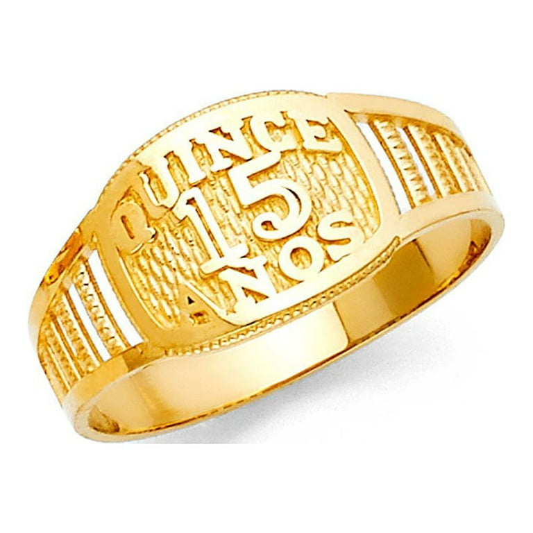14k Yellow Italian Gold Oval Lander Quinceañera 15 Años Ring 10mm