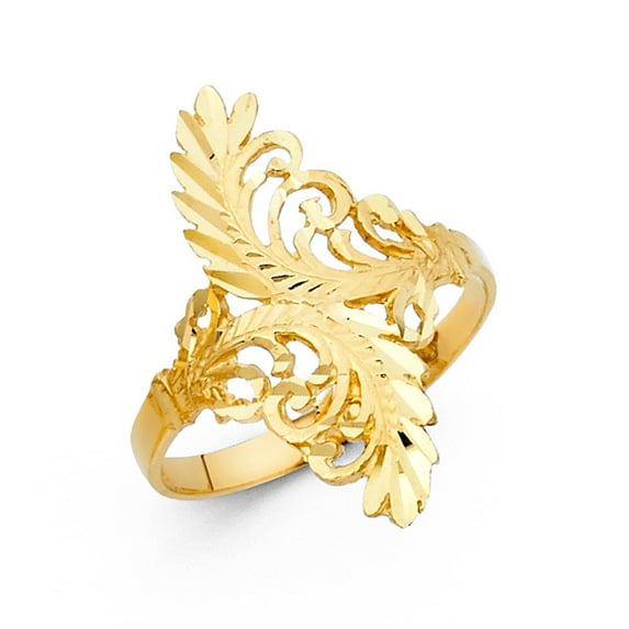 14k Yellow Italian Solid Gold Abstract Leaves Nature Plant Ring 25mm