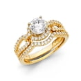 thumbnail image 1 of 14k Yellow Italian Solid Gold CZ Circle Halo Wedding Ring Duo Set, 1 of 2