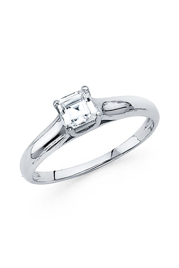 14k Yellow OR White Gold Princess CZ Solitaire Engagement Ring Anniversary Square CZ Band Bridal Ring