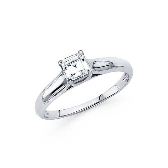 14k Yellow OR White Gold Princess CZ Solitaire Engagement Ring Anniversary Square CZ Band Bridal Ring