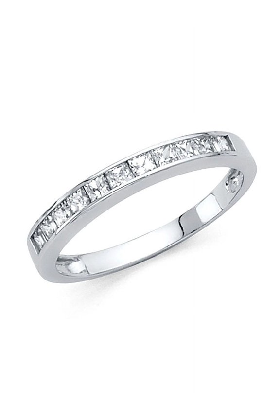 14k Yellow OR White Gold Princess CZ Wedding Band Anniversary Square CZ Ring Bridal Band Invisible Set