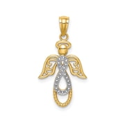 14k Yellow and Rhodium Angel Pendant Necklace for Women with Crystal Infinity Symbol, Winged Design, Religious Christian Jewelry, Symbol of Faith, Protection, Eternal Love