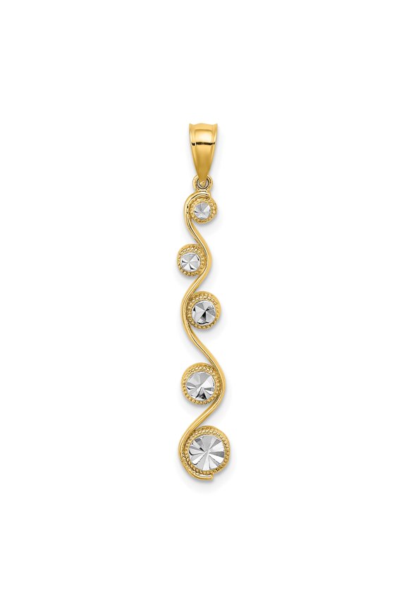 14k Yellow Gold Swirl Wave Pendant Charm with Diamond-Cut Accents for Women