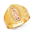 thumbnail image 1 of 14k Yellow Rose Gold Big Lady Of Guadalupe Cross Band Ring Oval Diamond Cut Two Tone 15MM Size 6, 1 of 1
