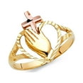 thumbnail image 1 of 14k Yellow Rose Gold Cross Heart Praying Hands Ring Religious Band Diamond Cut Two Tone 15MM Size 9, 1 of 1