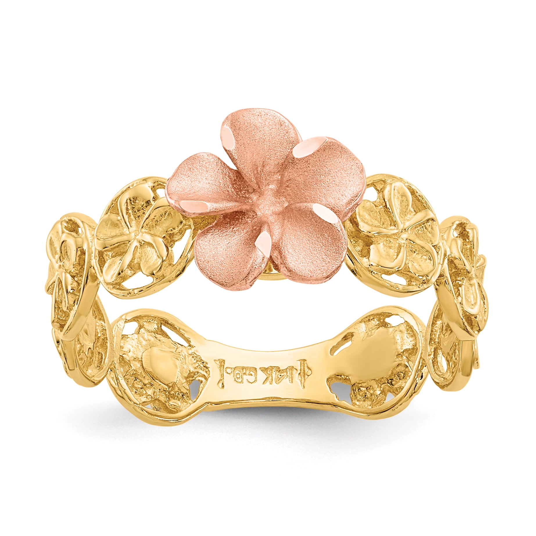 14k Yellow Gold Hawaiian Plumeria Flower Ring – Polished, Symbolic Jewelry