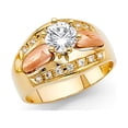 thumbnail image 1 of 14k Yellow & Rose Gold Round CZ Wide Engagement Ring Anniversary Flower CZ Band Two Tone Solid, Size 7, 1 of 1